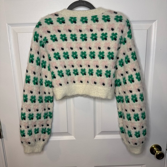 Urban Outfitters Cropped Cardigan Floral Patterned Cream with Green and Pink GUC - Picture 5 of 7